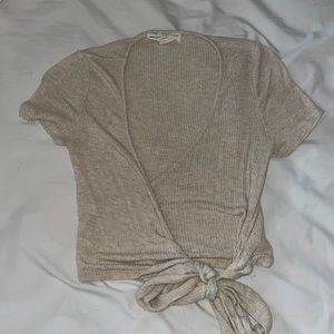 Urban Outfitters Beige Tie-Front Wrap Top